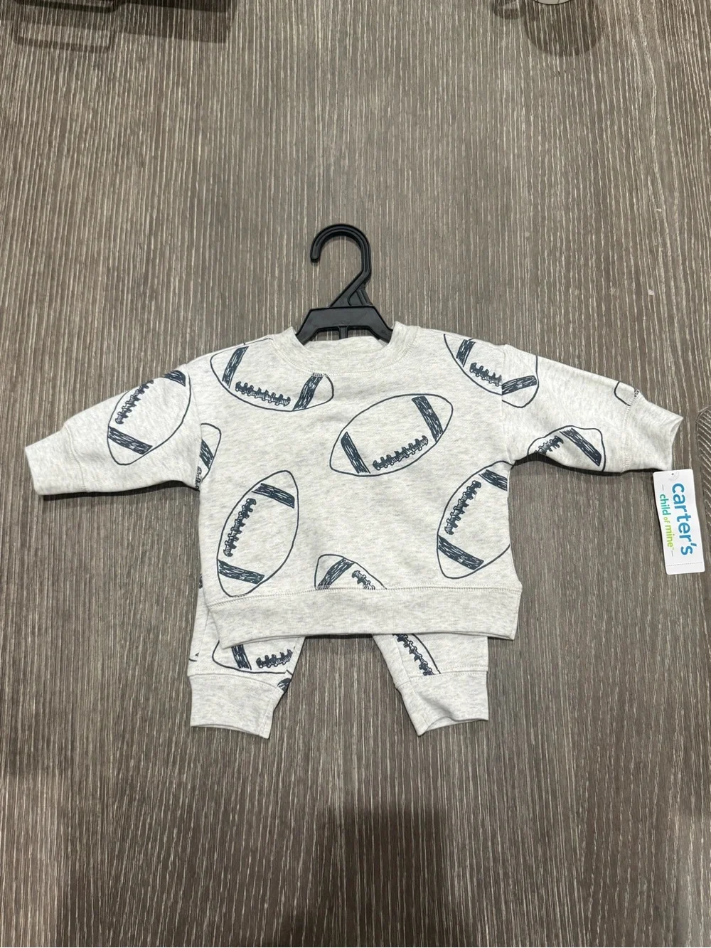 NWT Size 0-3 months Carter's Gray Football Print Baby Sweatshirt Set